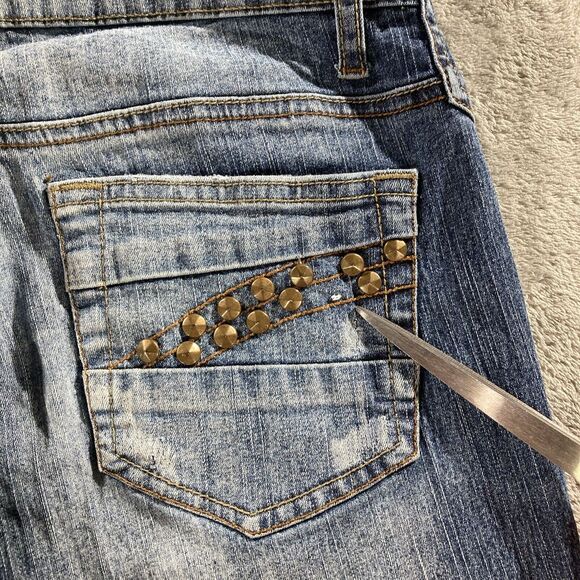 Vanilla Star Jeans Women's Size 7 Embellished Flare Leg Blue Denim Stretch - Picture 15 of 16